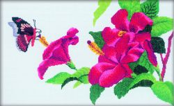 R250 Набор для вышивания РТО "Бабочка и красные цветы"
